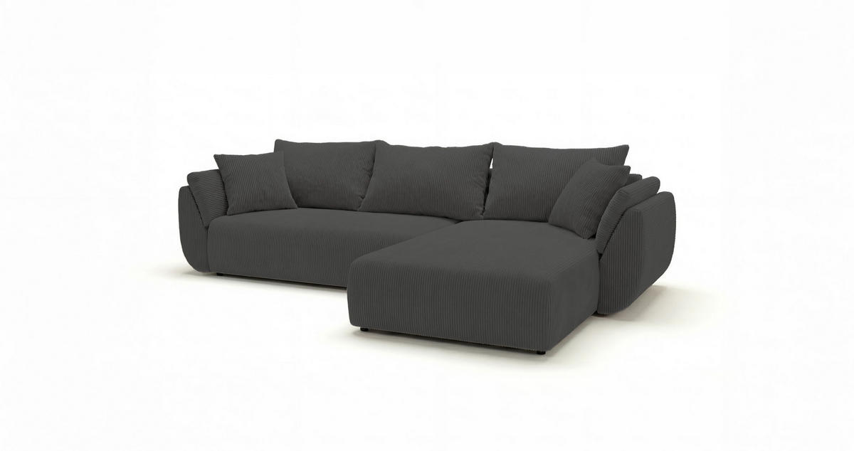 ECKSOFA SYDNEY rechts dunkelgrau Cord Poso 60 - Schlaffunktion, Bettkasten - Anthrazit, Textil (280/175cm) - Cornero
