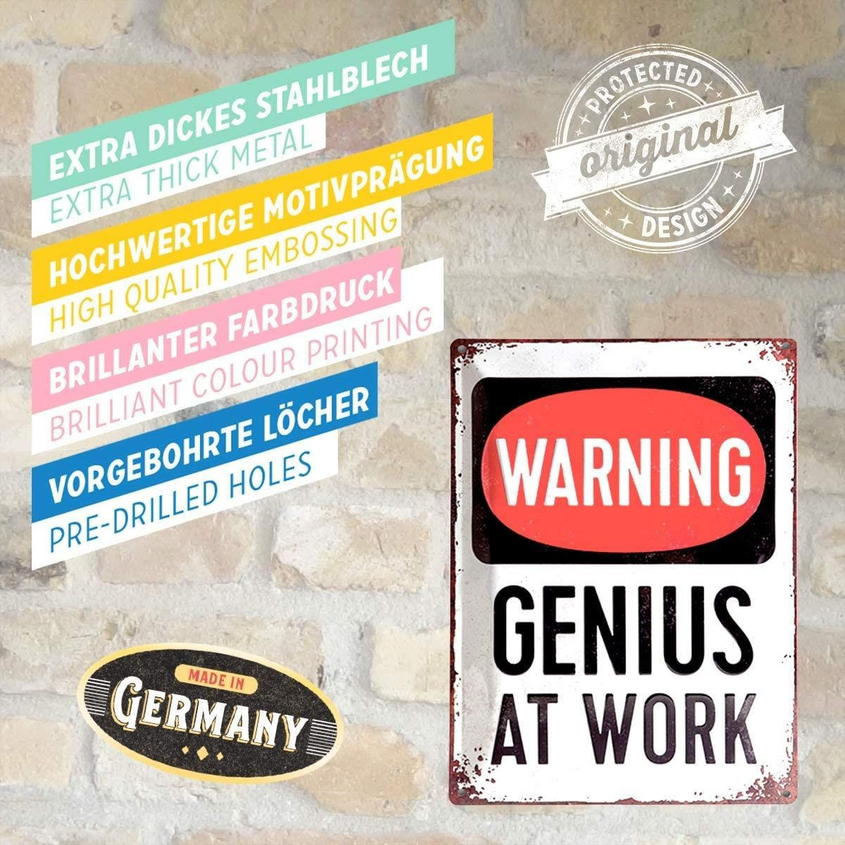 BLECHSCHILD 30/40 cm Achtung Genius at Work - Multicolor, Metall (30/40/0.2cm) - Nostalgic-Art