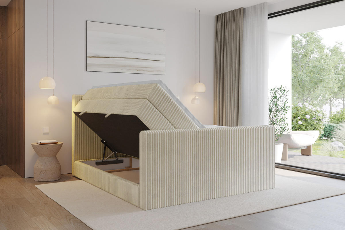 BOXSPRINGBETT mit Matratze H3|H4 und Lattenrost - TOLO-Z KING 140x200 Cord - Creme - Champagner, Holzwerkstoff (140/200cm) - ALTDECOR