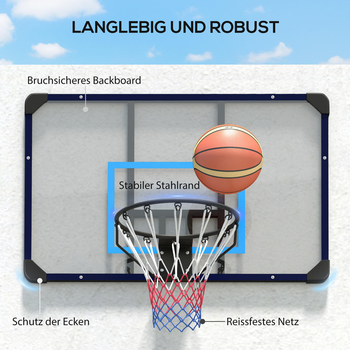 BASKETBALLKORB - Blau/Schwarz, Metall (61/113cm) - SPORTNOW