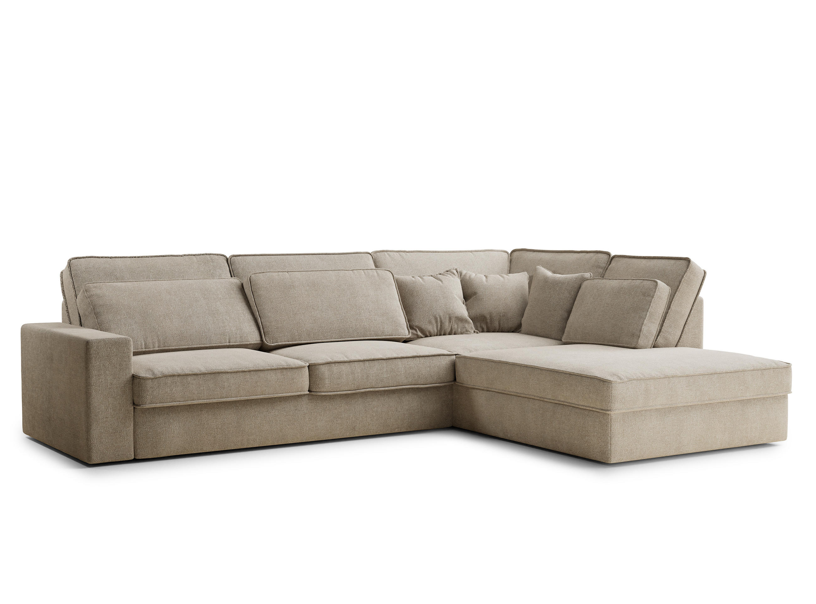 ECKSOFA Kirou Beige Chenille-Stoff - Rechts Seite - Beige/Schwarz, Holz/Holzwerkstoff (311/225cm) - Maison de Reve