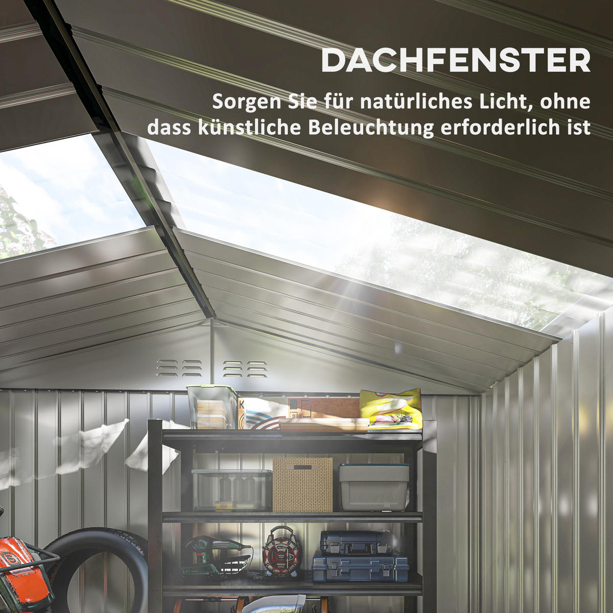 VERZINKTER Stahl Gerätehaus 4,9m² 277x195x192cm Geräteschuppen mit Satteldach - Dunkelgrau, Metall (195/192/277cm) - Outsunny