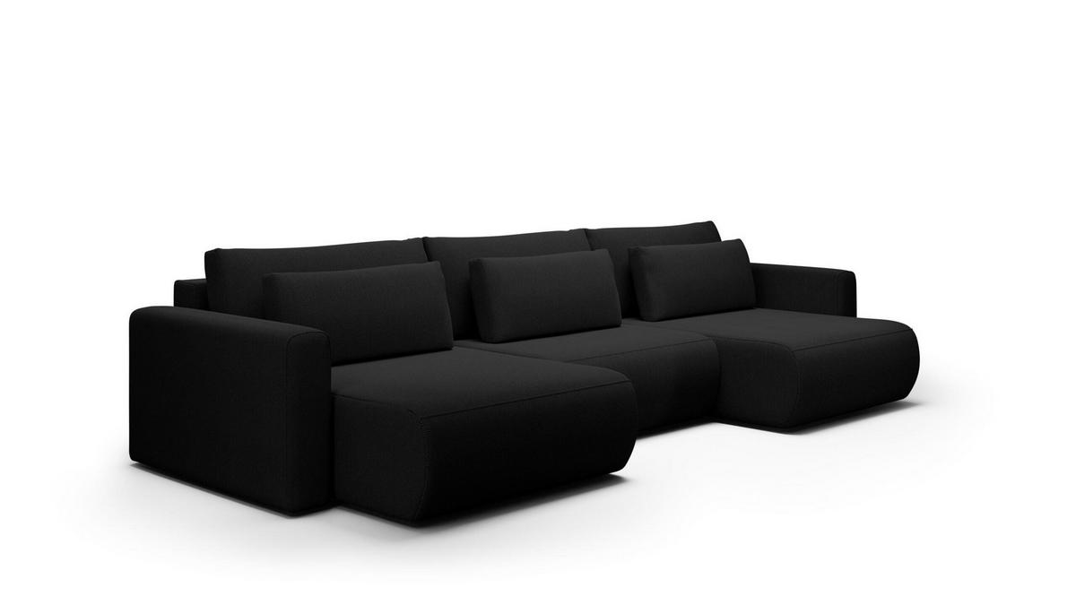 ECKSOFA mit Schlaffunktion U Schwarz - Schwarz, Textil (340/149cm) - Furnisell