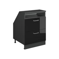 KUCHYNSKÁ SKRIŇA PRE ŠIKMÉ STRECHY R-Line Čierny vysoký lesk 60 cm s 2 zásuvkami, korpus skrine hĺbka 60 cm - antracitová/čierna s vysokým leskom, kompozitné drevo (60/83.8/60cm) - Vicco