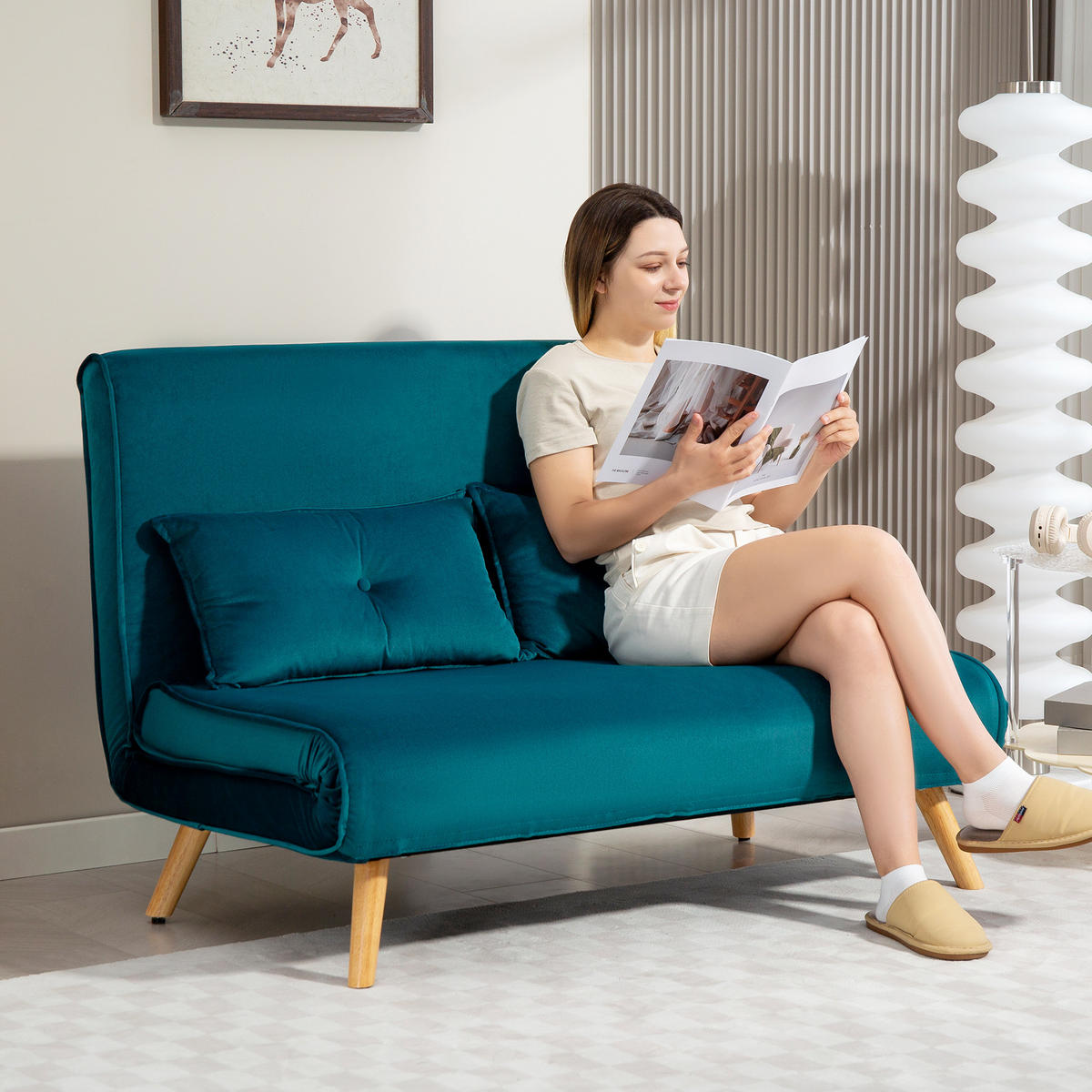 SCHLAFSOFA Polyester Dunkelgrün - Dunkelgrün/Naturfarben, Holz/Textil (75/87/120cm) - HOMCOM