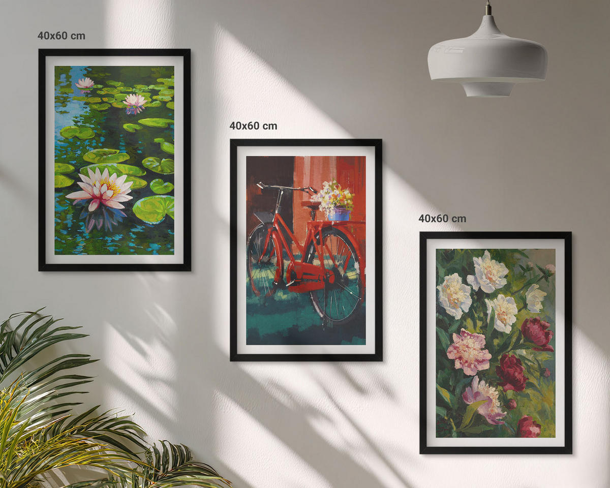 WANDBILDER 3er-Set - 40x60 cm Schwarzer Rahmen - Lilien im Garten, bunte Blumen - Schwarz, Kunststoff (40/60cm) - ArtPrintCave