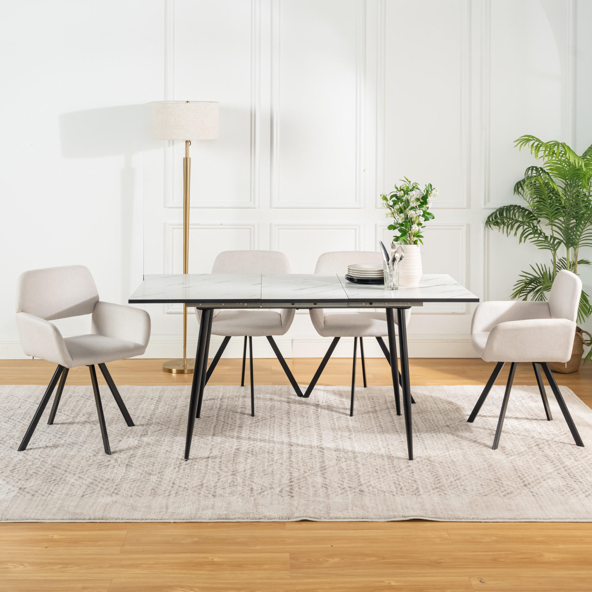 ESSTISCH SET schwarz und cremefarben - Beige/Schwarz, Holzwerkstoff/Metall (80/75/160cm) - Urban Meuble