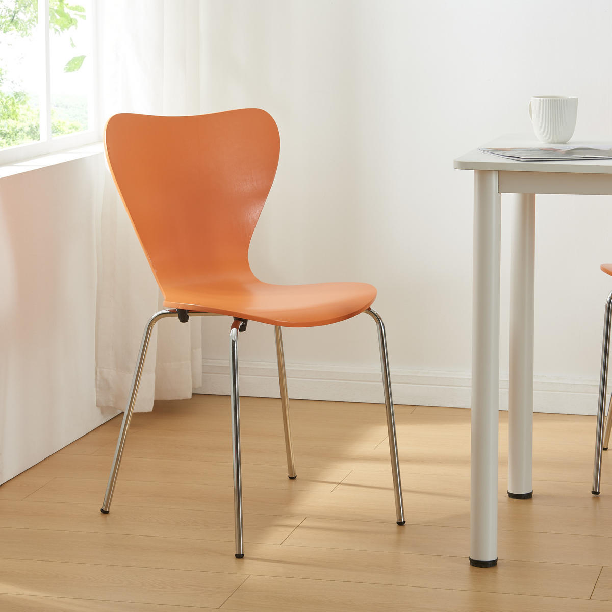 ESSZIMMERSTUHL-SET 4 TLG. Essunga - Chromfarben/Orange, Holz/Metall (48/80/45.5cm) - [en.casa]