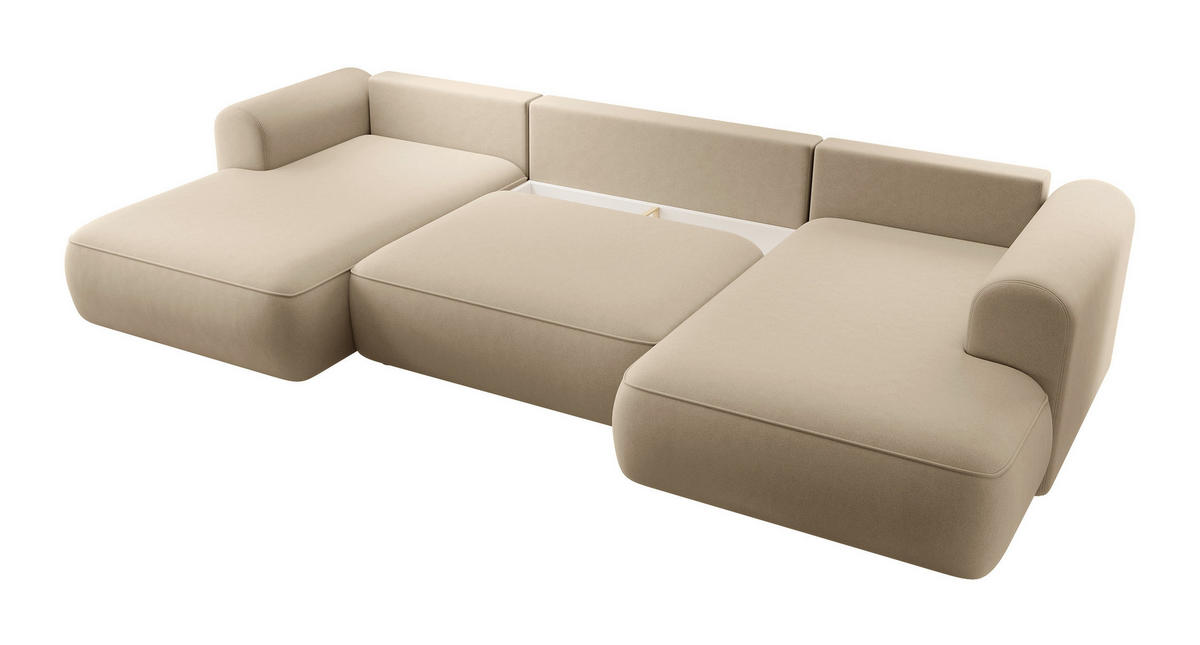 WOHNLANDSCHAFT Ovo Beige Velours - Beige/Schwarz, Textil (375/95/185cm) - Selsey
