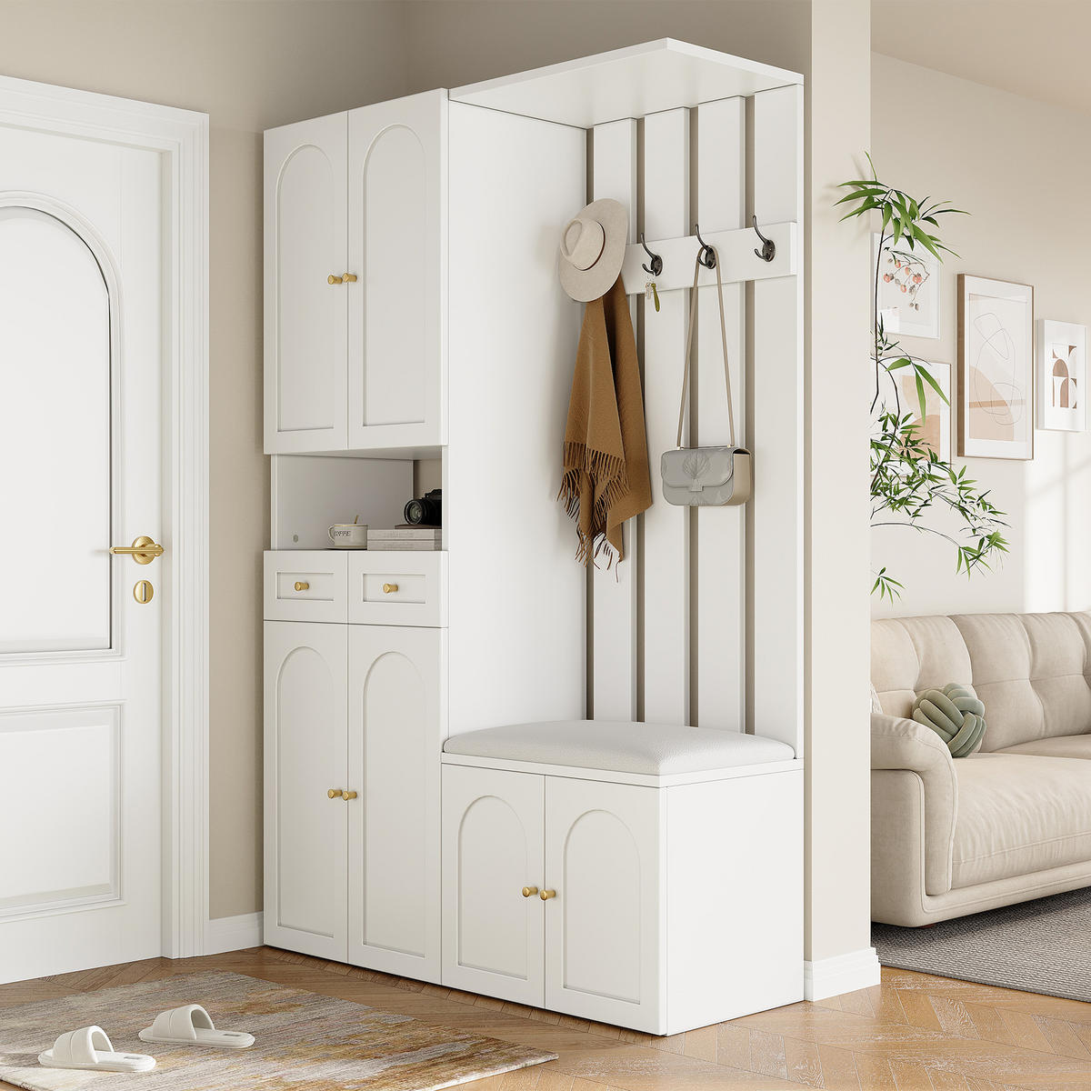 GARDEROBENSET Wand mit Schuhbank Weiß 110x37x180cm - Weiß, Holzwerkstoff (37/180/110cm) - FLIEKS