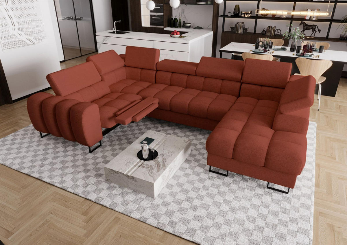 WOHNLANDSCHAFT Bastien Relax - Rot, Holzwerkstoff/Textil (350/95/198cm) - Fun Möbel