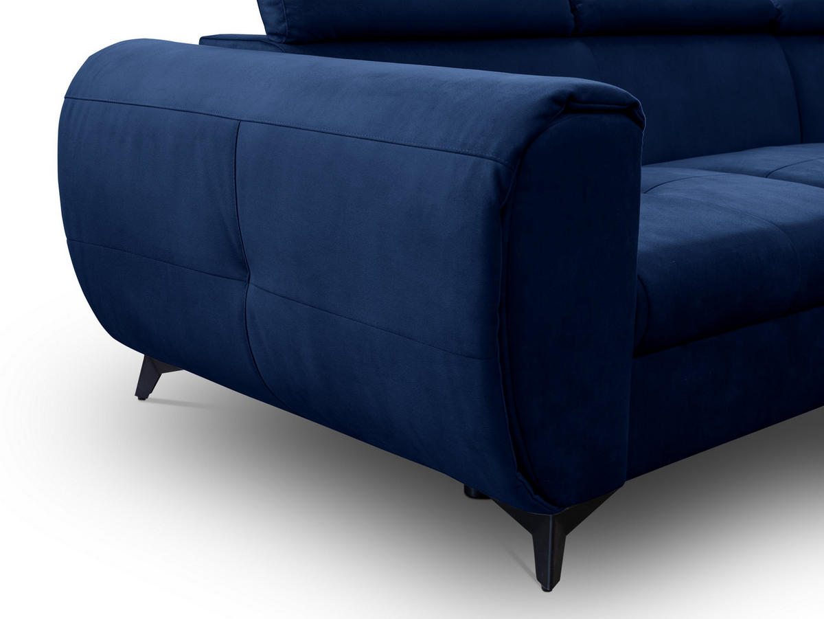 ECKSOFA MAGIA R-S Dunkelblau Plüsch-Stoff mit Schlaffunktion - Dunkelblau, Holz (260/217cm) - MASSENO