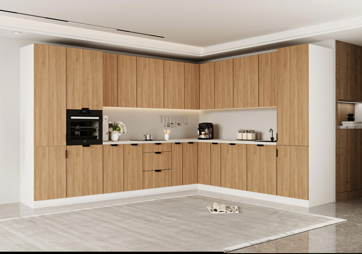 WINKELKÜCHE 345 x 285 cm - Sorento KS12-M345 - in Sonoma Eiche / Weiß - Schwarz/Weiß, Holz/Metall (630/247/58cm)