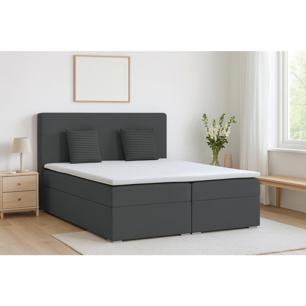 Thumbnail - Deine Möbel 24 Boxbett, Dunkelgrau, Textil, H4, 180x200 cm, Schlafzimmer, Betten, Boxspringbetten