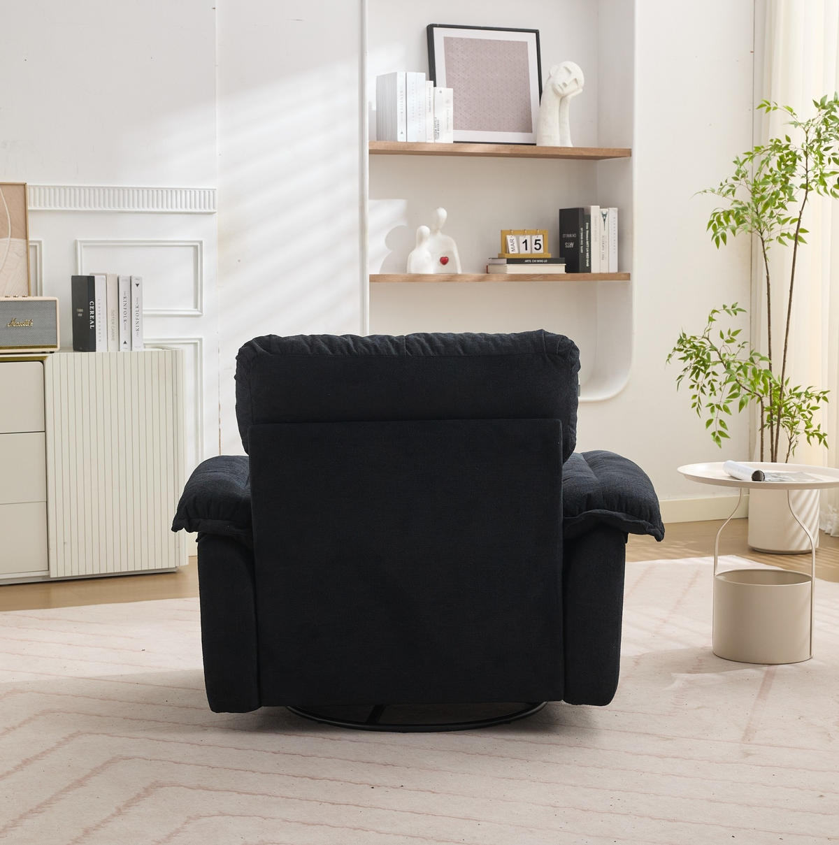 DREHSESSEL mit Chenillebezug und 360°-Drehfunktion – bis 136 kg belastbar - Schwarz, Textil (84/96/116cm) - BEAOK