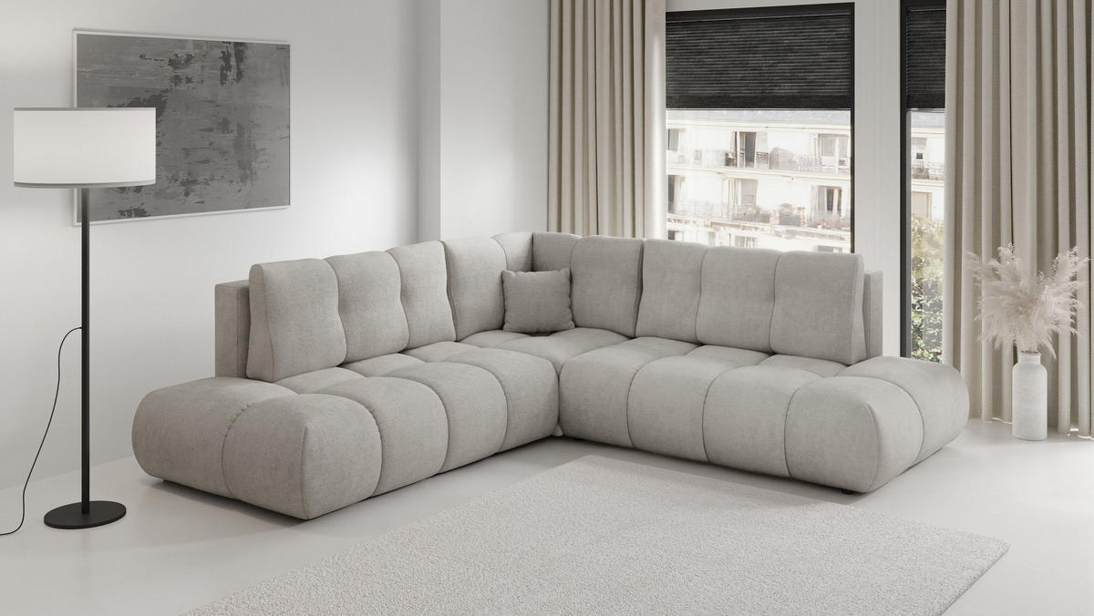 ECKSOFA DUCA II R-S Hellgrau Chenille mit Schlaffunktion - Hellgrau, Holz (266.5/266.5cm) - MASSENO
