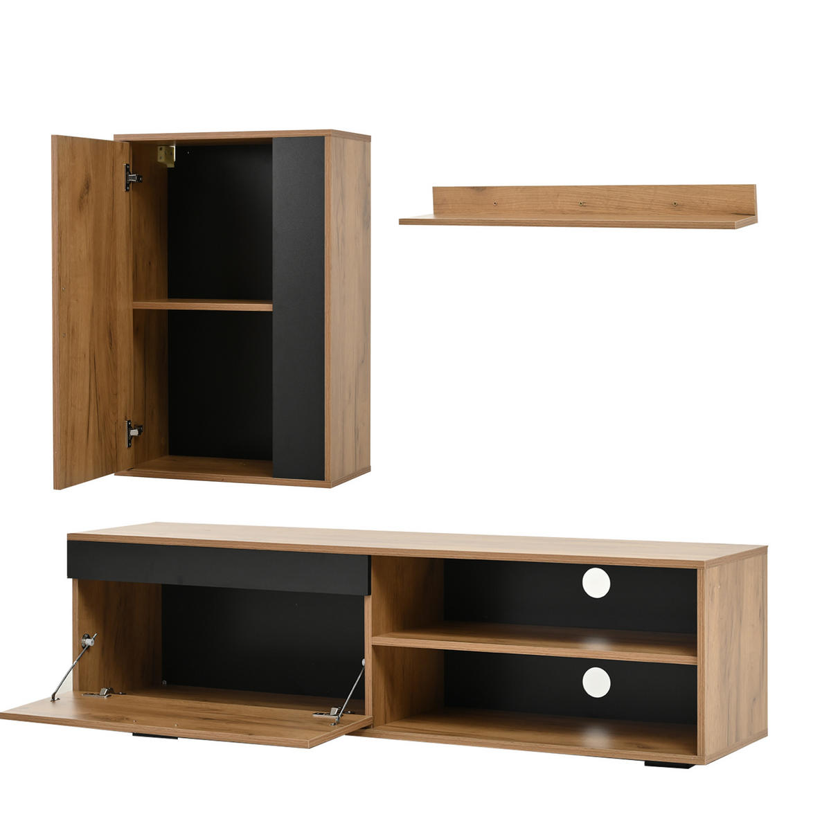 TV-WOHNWAND 3-tlg. 140 cm Eiche/Schwarz - Braun, Holzwerkstoff (35/39/140cm) - Beauniv