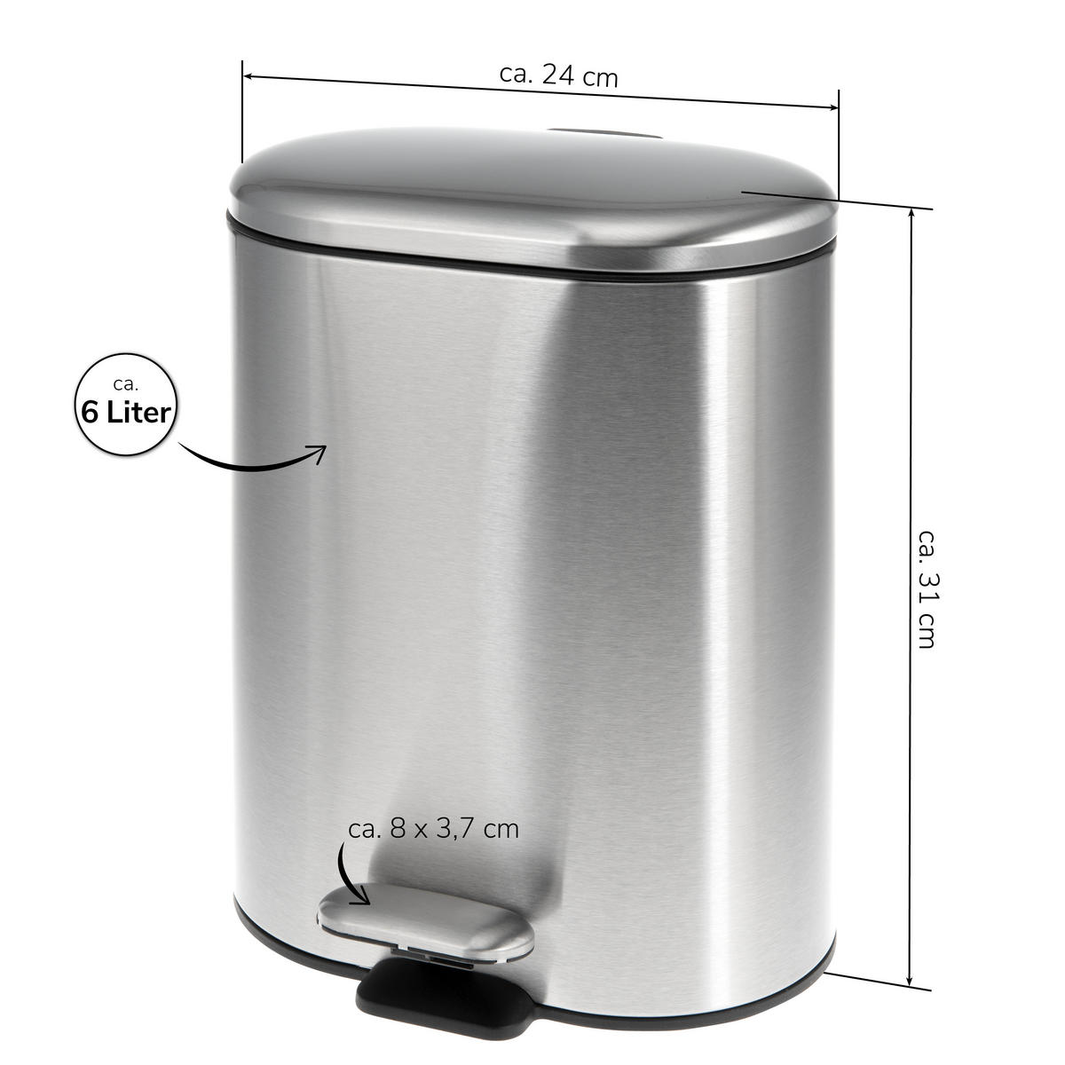 TRETEIMER 6 Liter BARBENA, silber, Edelstahl - Edelstahlfarben, Metall (24/31/22cm) - bremermann