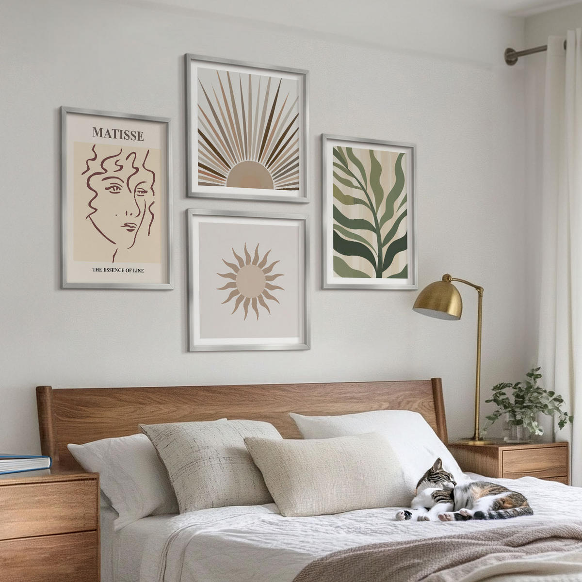WANDBILDER 4er Set - 50x50 cm & 40x60 cm Silberner Rahmen - Abstrakte Pflanzenmuster - Silberfarben, Kunststoff (50/50cm) - ArtPrintCave