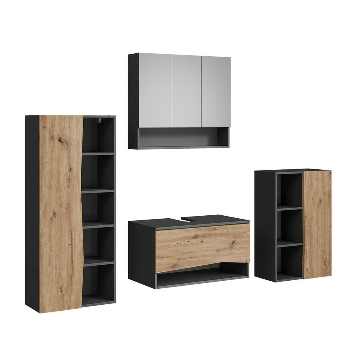 BADMÖBEL-SET Willow Artisan 4 Teile - Anthrazit/Hellgrau, Holzwerkstoff (80/42.8/43cm) - Vicco