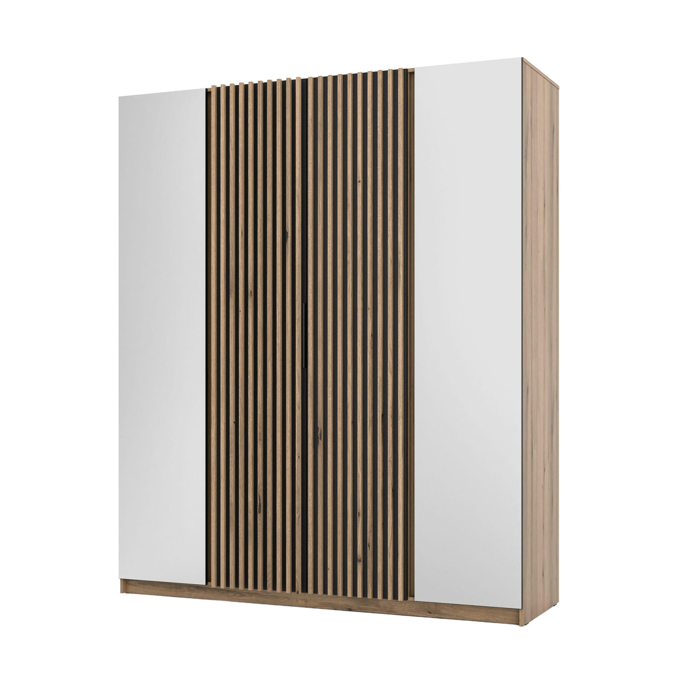 DREHTÜRENSCHRANK CAGLIARI 200/239/61,9cm 4-türig mit Spiegel Goldfarben - Goldfarben/Schwarz, Holzwerkstoff (200/239/61.9cm) - MASSENO
