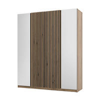 DREHTÜRENSCHRANK CAGLIARI 200/239/61,9cm 4-türig mit Spiegel Goldfarben - Goldfarben/Schwarz, Holzwerkstoff (200/239/61.9cm) - MASSENO