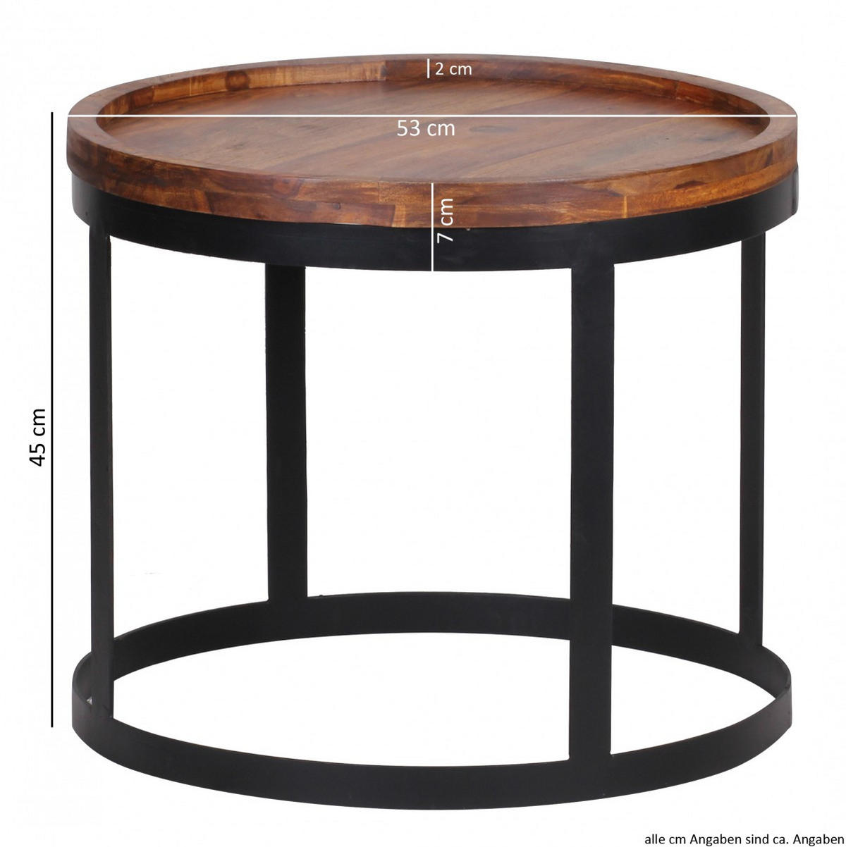 BEISTELLTISCH 2er Set Massivholz Metallgestell Rund Natur INDI, Braun 53x53x45 cm - Schwarz/Braun, Holz/Metall (53/53/45cm) - KADIMA DESIGN