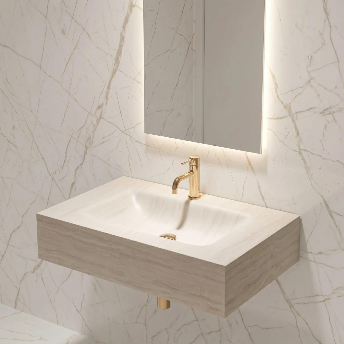 WANDWASCHBECKEN Rea Apollo Muralto Roma 80 - Weiß, Keramik (50/20/80cm) - REA