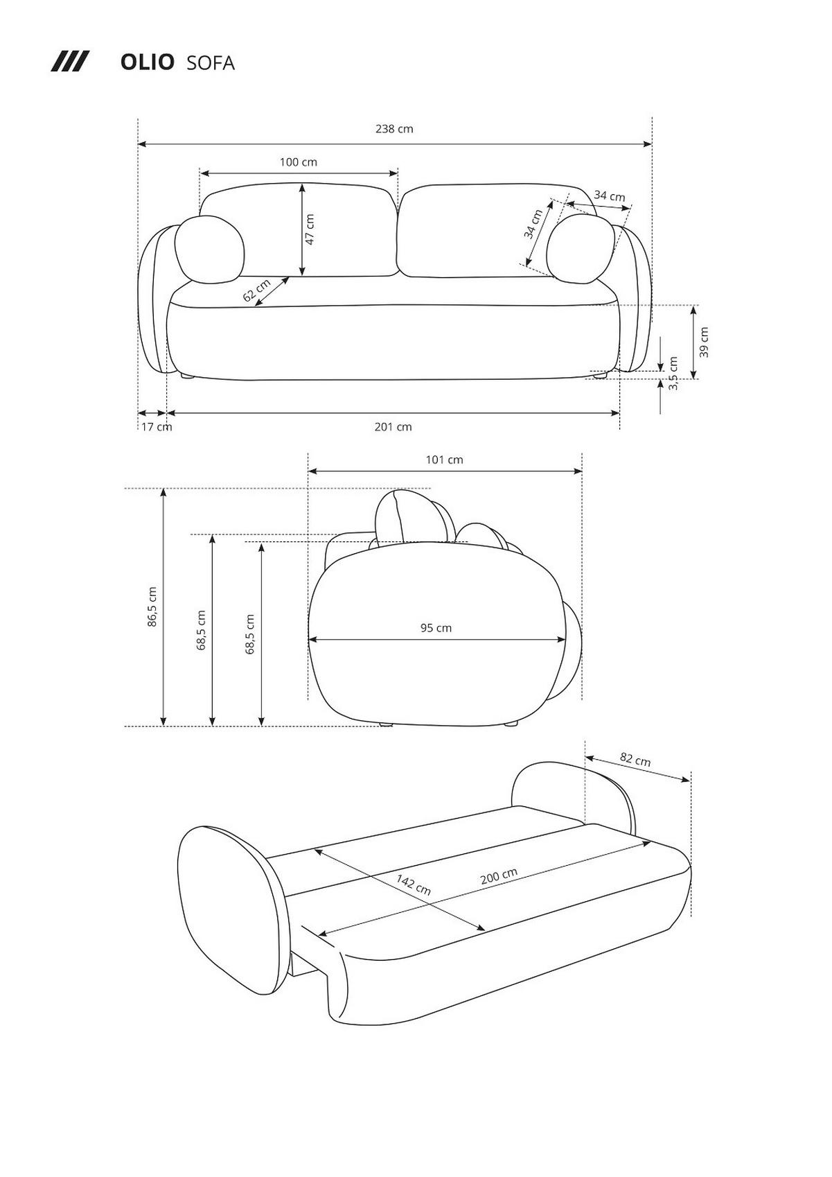 SOFA OLIO - Aragon, Mit Schlaffunktion Und Bettkasten, Bonell-Taschenfederung, lose Rückenkissen, freistehend, 238x101x86 cm Dark grey - Dunkelgrau, Holz/Textil (238/86/101cm) - DomoHome