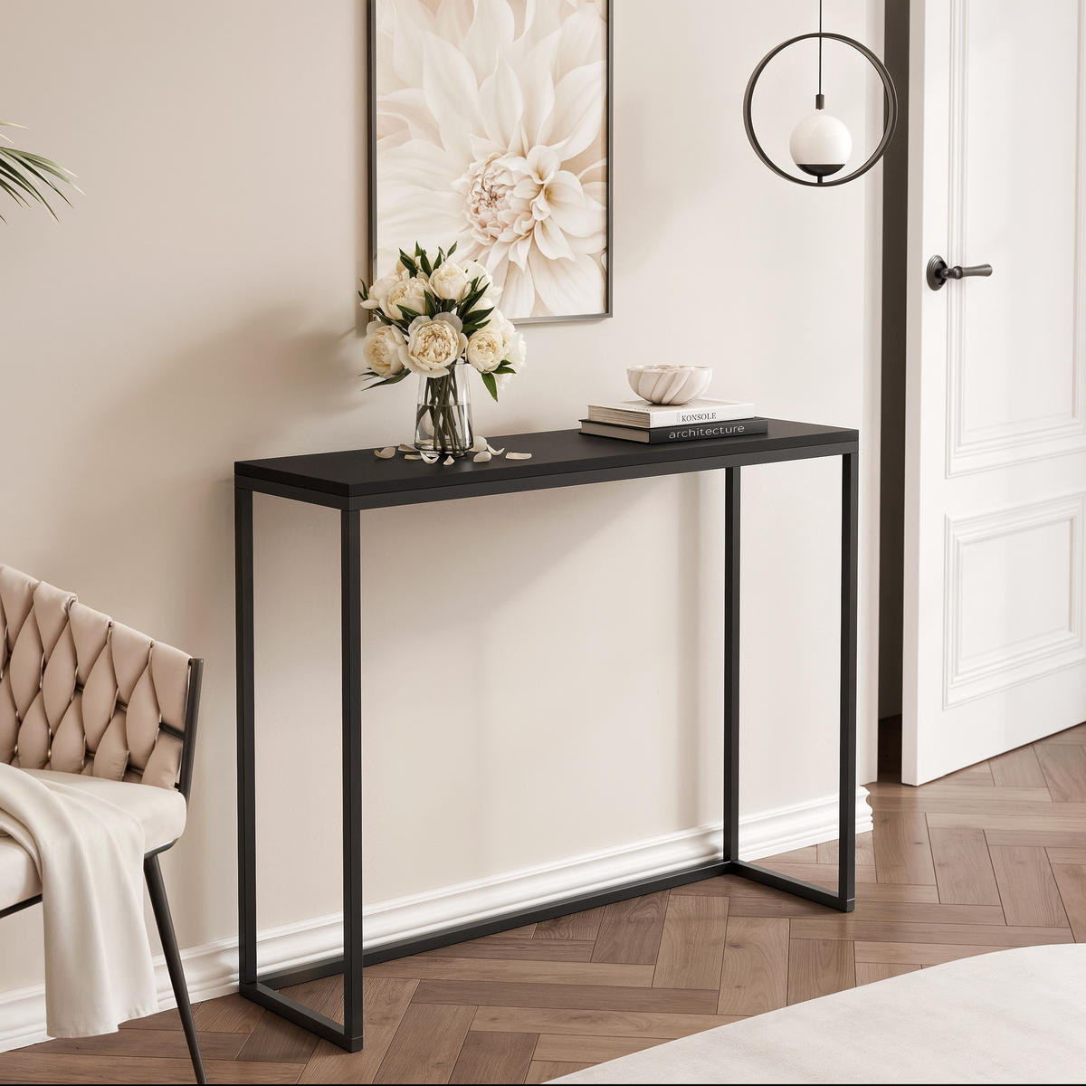 KONSOLENTISCH LORA 80 cm, Schwarz matt - Schwarz, Metall (30/80/80cm) - Idohome