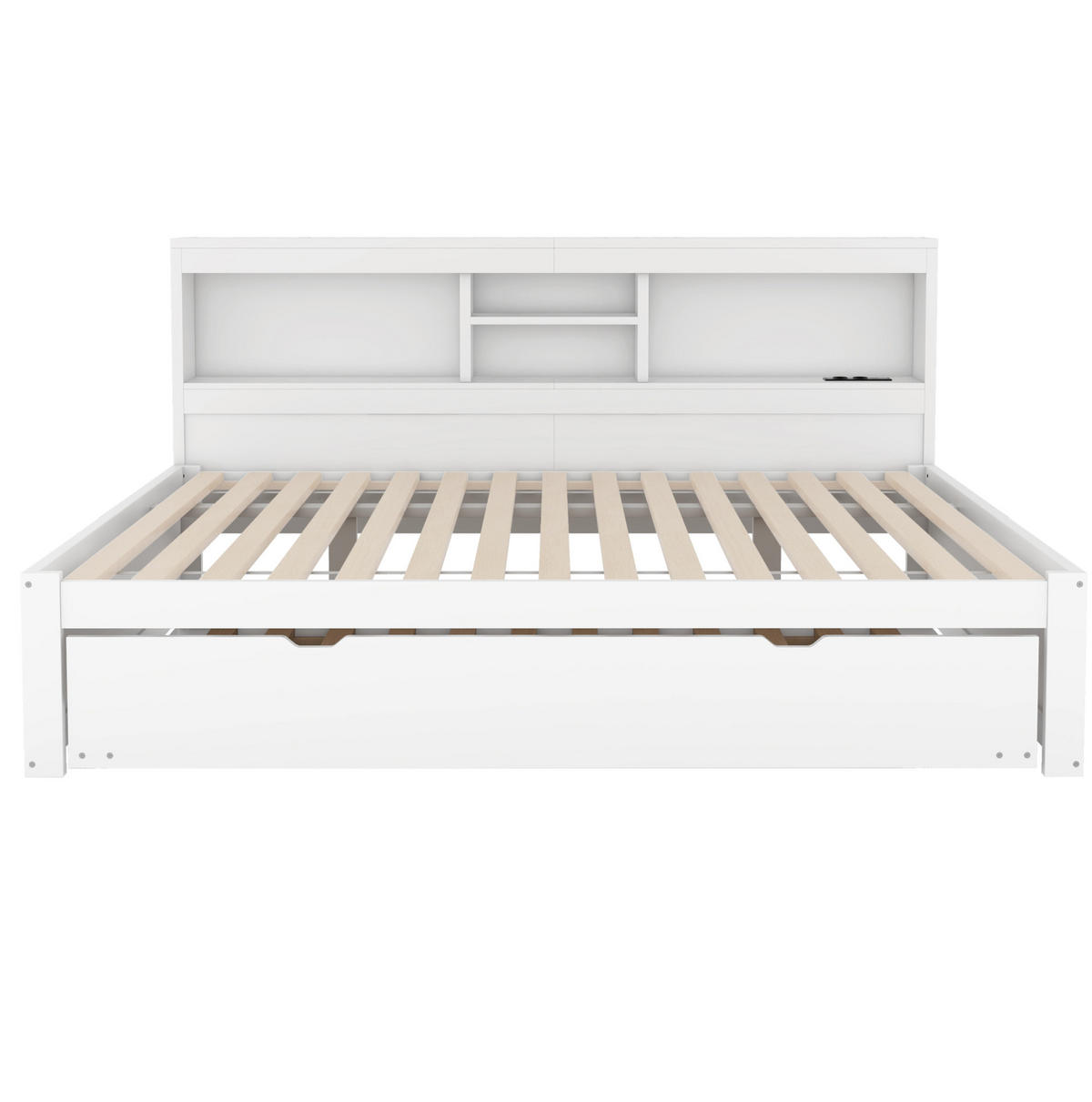 BETT 140/200 cm Weiß mit Ausziehbett, LED-Beleuchtung und USB-Anschlüssen - Weiß, Holzwerkstoff (140/200cm) - Flora Grace