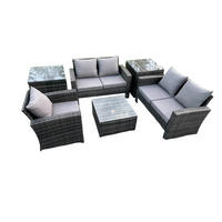 GARTENSOFA Hohe Rückenlehne Polyrattan Dunkelgrau 5-Sitzer - Dunkelgrau, Metall - Fimous