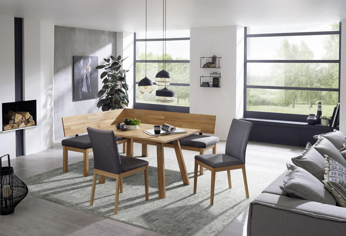 ECKBANKGRUPPE Danna aus Massivholz Kernbuche Polster Grau - Kernbuche/Grau, Holz (194/1/155cm) - 58aufmkessel