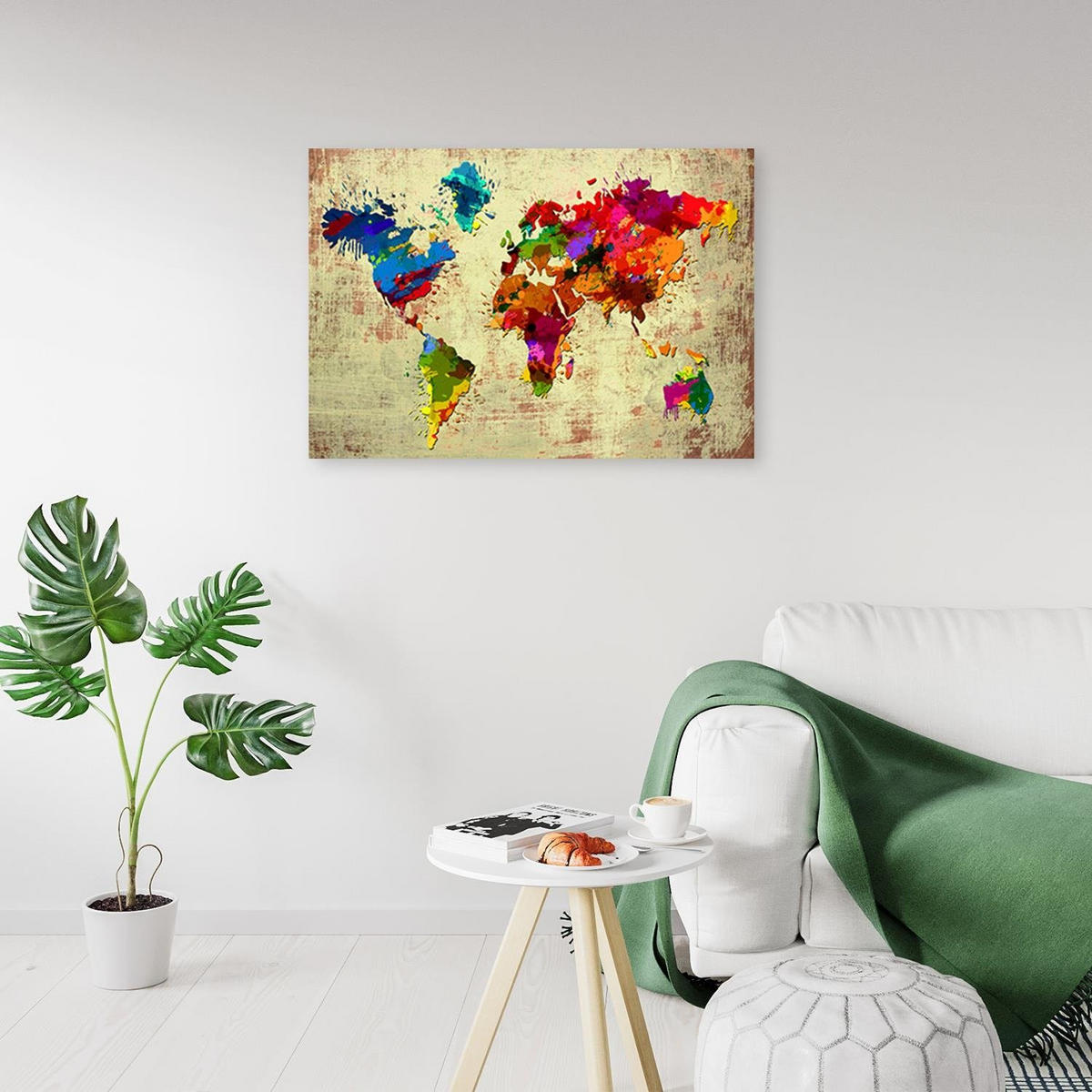 BILD Bunte Weltkarte Vintage 100x70cm - Multicolor, Textil (100/70cm) - Feeby