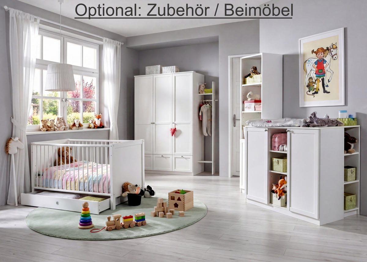 BABYZIMMER-ZUBEHÖR: Seitenteile B140/H19/T2 cm für Babybett zum Umbau als Juniorbett, Landhausstil Weiß / 22800-01 - Weiß, Holzwerkstoff/Metall - luma-home
