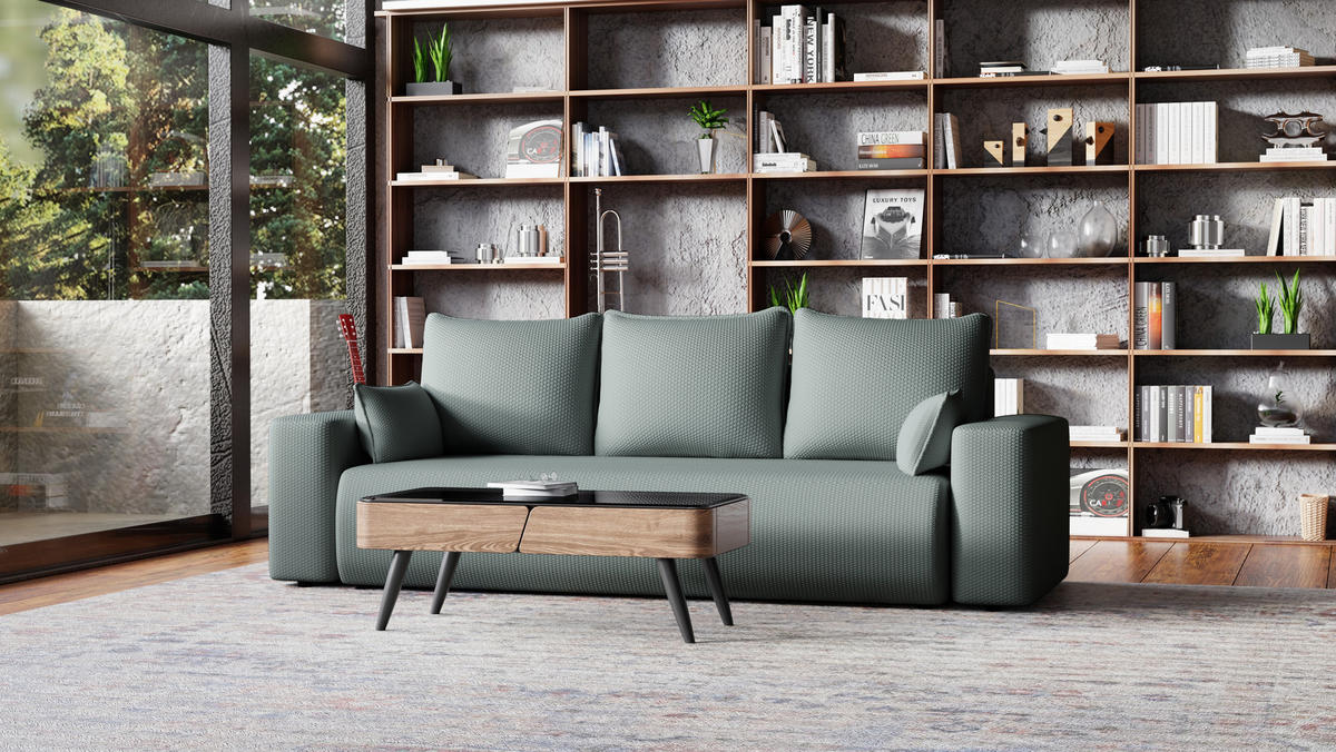 SOFA Bubi mit Bettkasten und Schlaffunktion, Cordstoff - Grau, Holzwerkstoff (242/85/95cm)