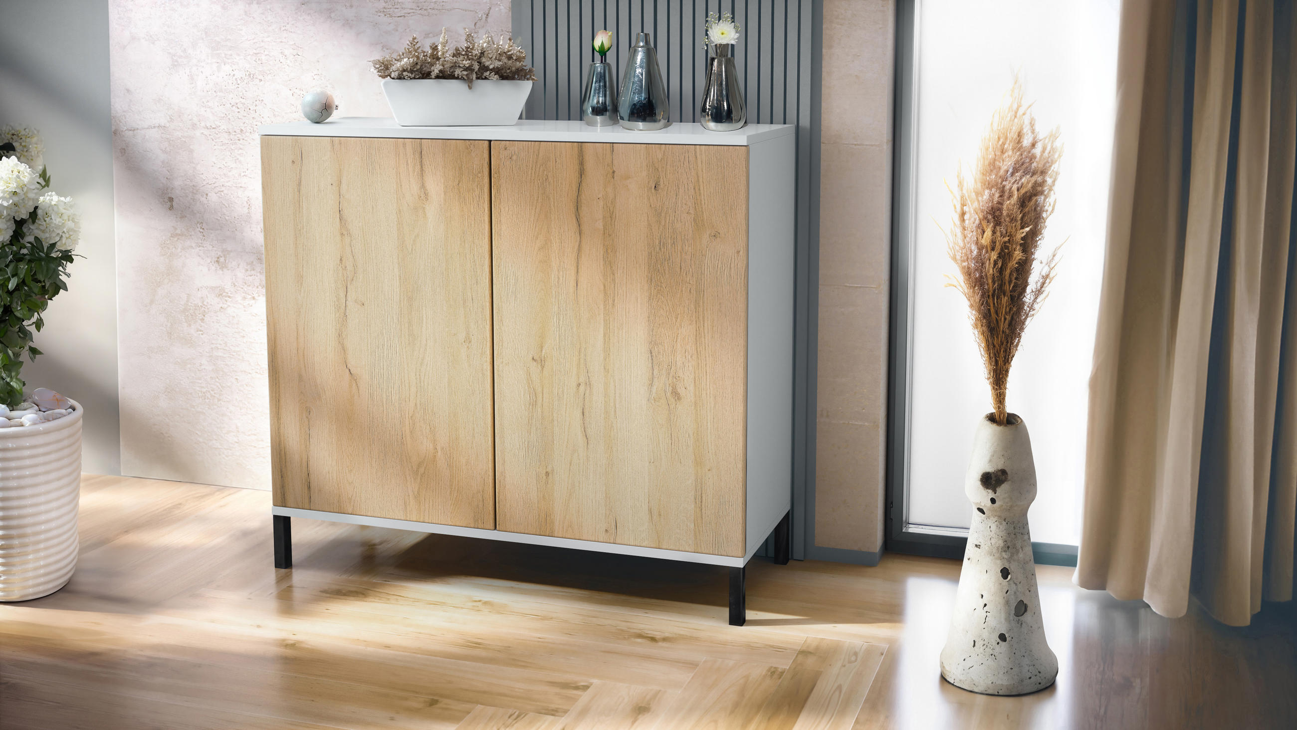 KOMMODE Skadu Eiche Natur - Eichefarben, Holzwerkstoff (92.5/83.5/35cm) - Vladon