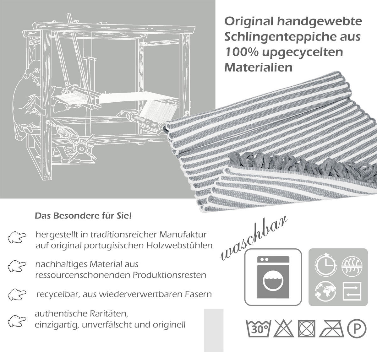 HANDGEWEBTER Läufer 50x70 cm Rauchgrau - Grau, Naturmaterialien/Textil (50/70cm) - Lashuma