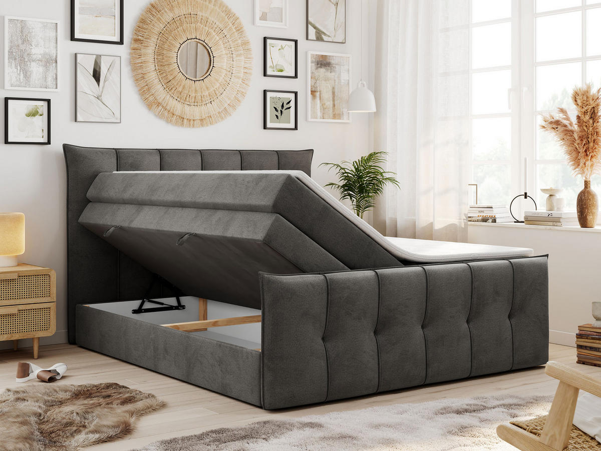 BOXSPRINGBETT PREMIUM 11 KING 180/200 Hellgrau Velvet - H4 - Grau, Holz/Textil (180/200cm) - MKS