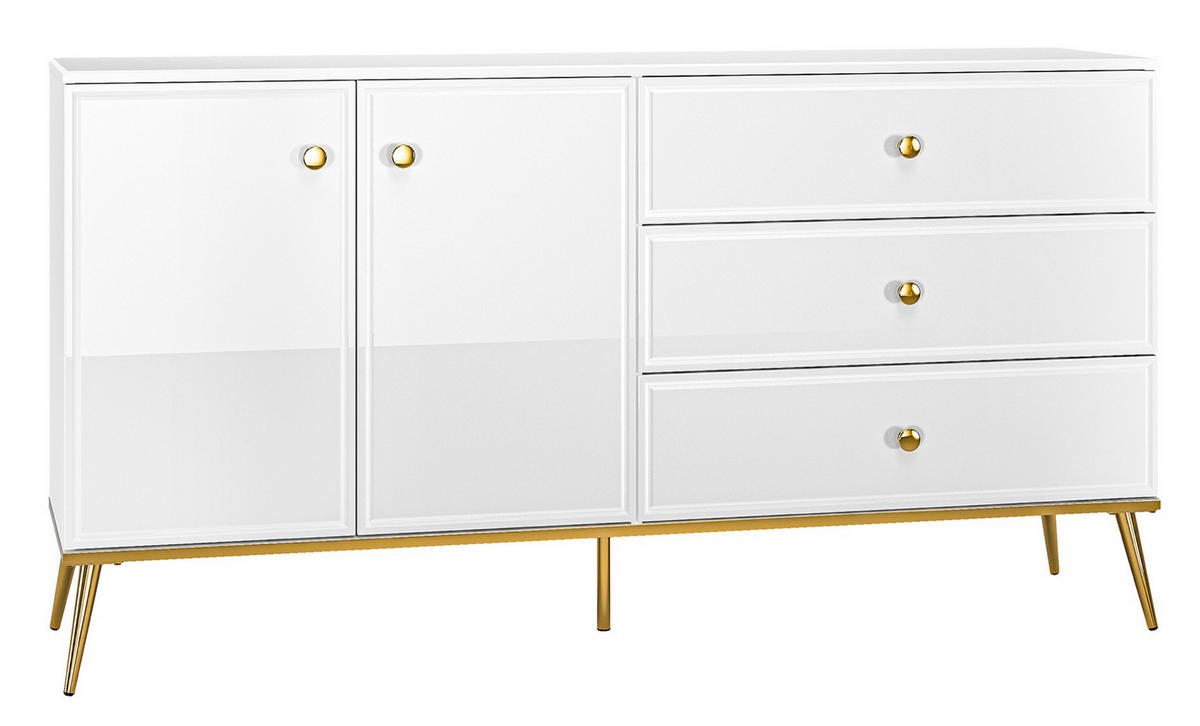 SIDEBOARD Darrby Weiß Matt / Hochglanz 160 cm - Goldfarben/Weiß, Holzwerkstoff/Metall (160/84.4/40cm) - Selsey