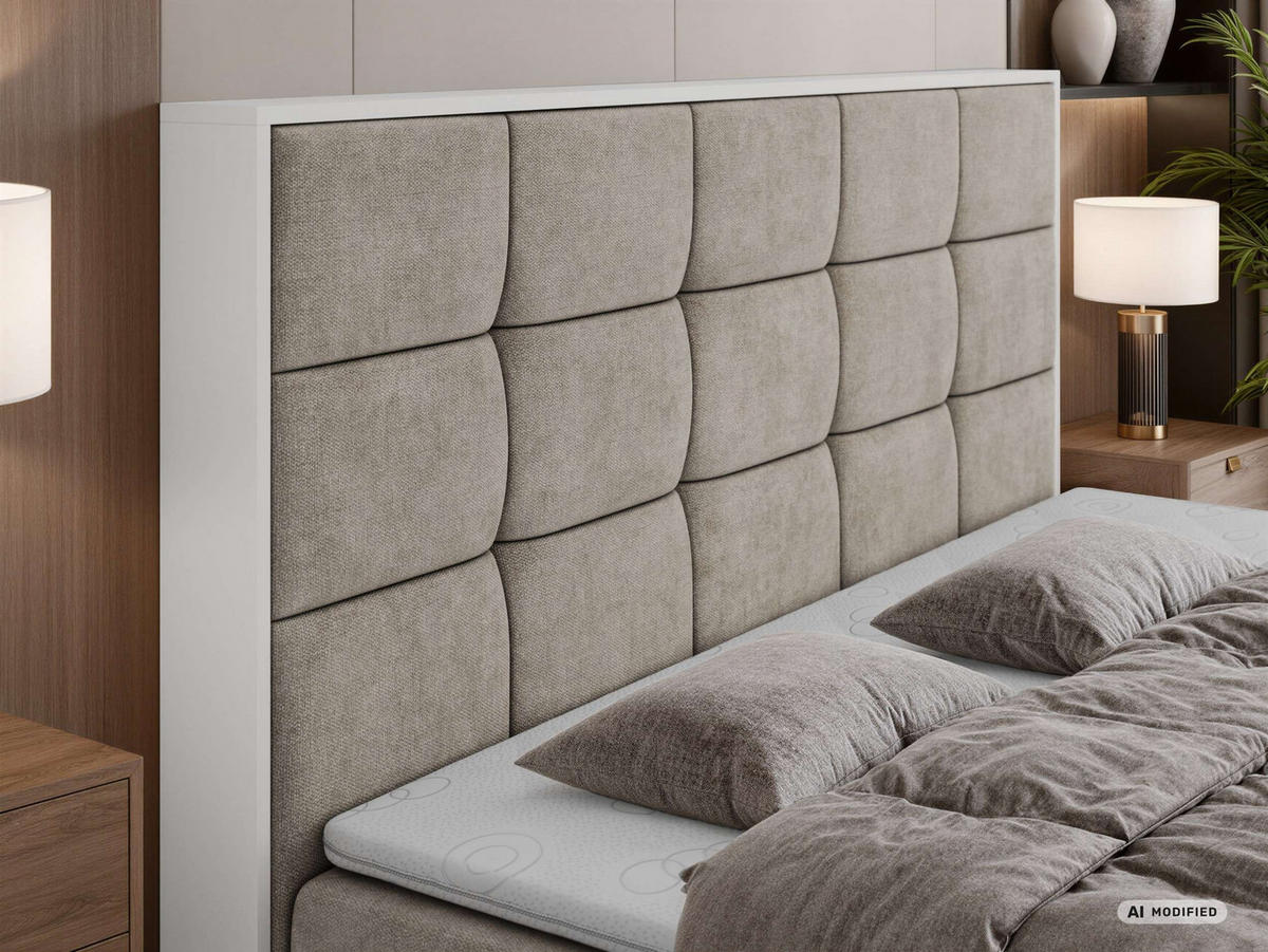 BOXBETT ALVIT 200/200 - Greige Stukture - Topper Visco - H3 - Greige/Schwarz, Kunststoff/Textil (200/200cm) - MKS