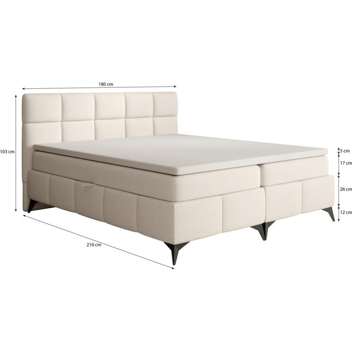 BOXBETT Solido mit Bettkasten 180x200 cm grau - Schwarz/Grau, Textil/Metall (180/200cm) - Beautysofa