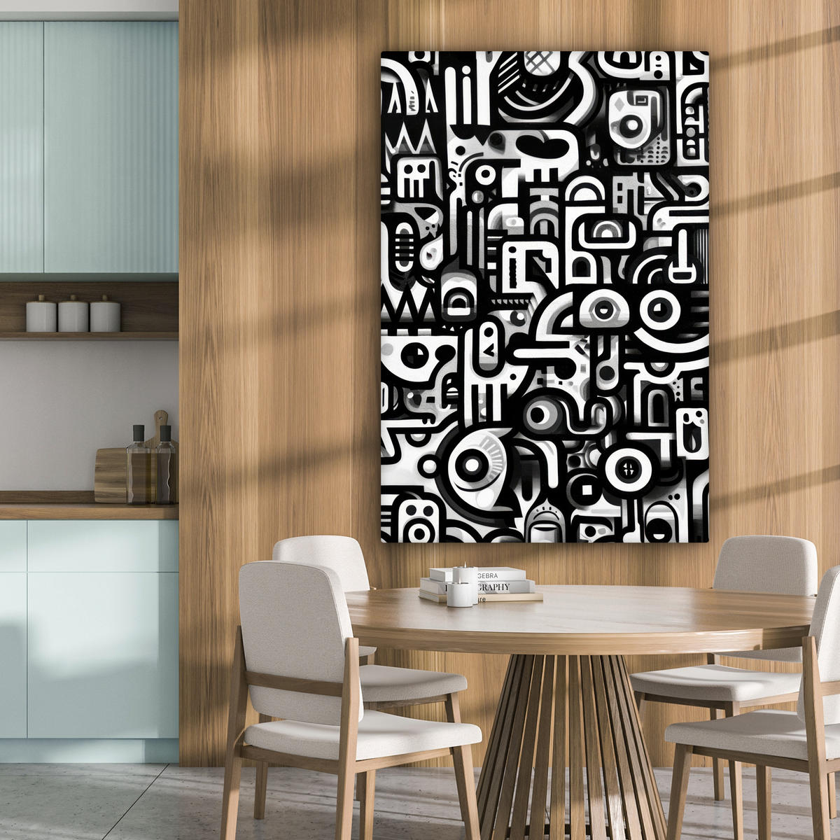 LEINWANDBILD Symbole - Abstrakt - Grafik - Schwarz Deko XXL 80x120 cm - Schwarz, Textil (80/120cm) - MuchoWow