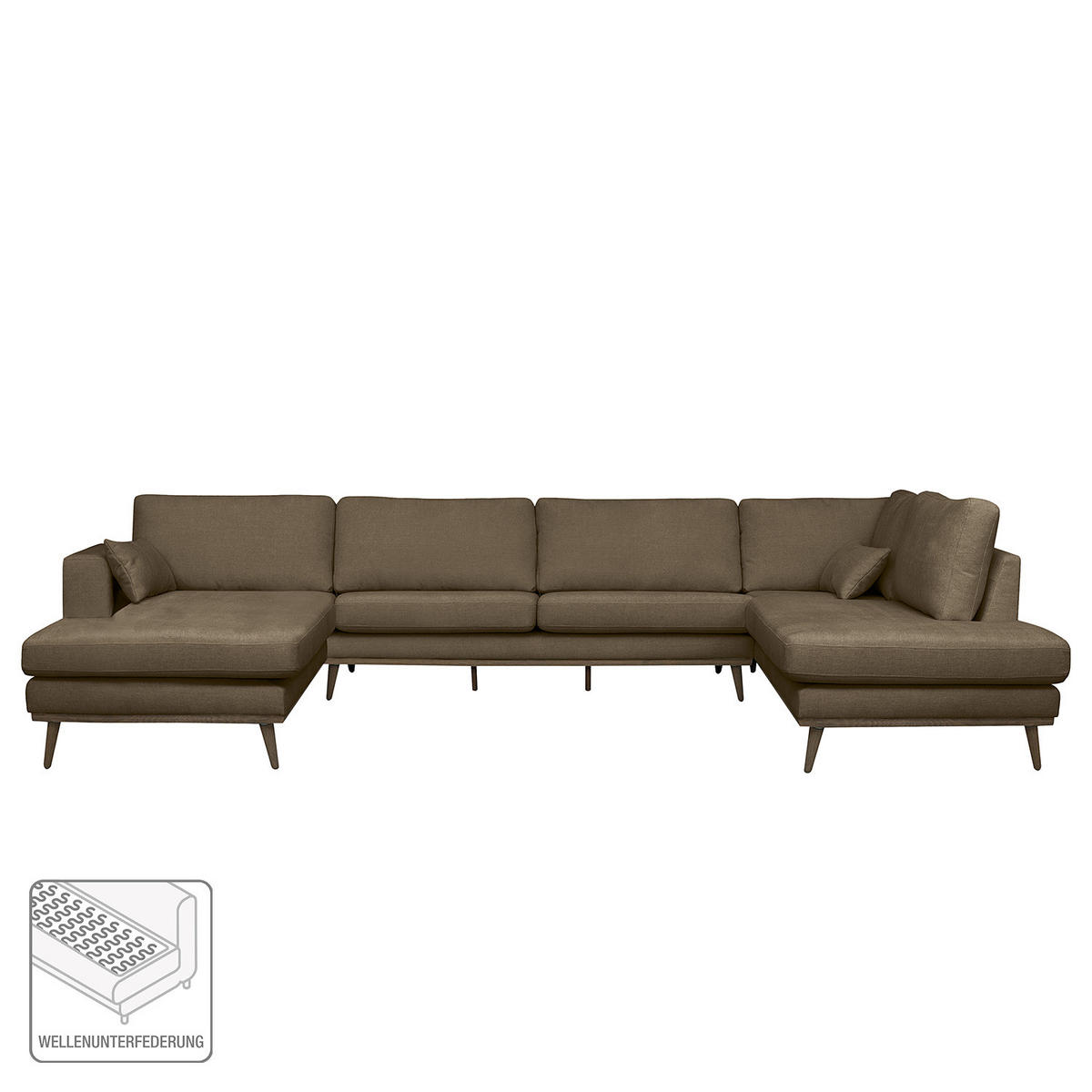 WOHNLANDSCHAFT mit Longchair - Eichefarben/Dunkelbraun, Eichenholz/Textil (371/81/219cm) - home24