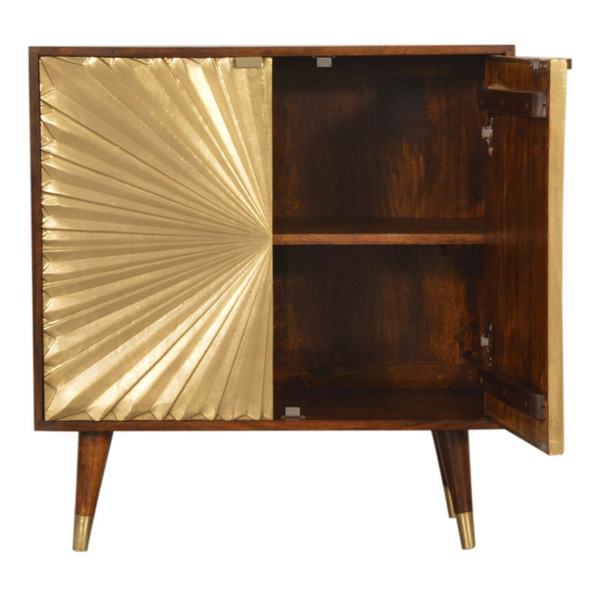 KOMMODE goldfarben, Kastanienholz-Finish - Messingfarben/Braun, Holz/Metall (75/80/35cm) - Artisan Furniture