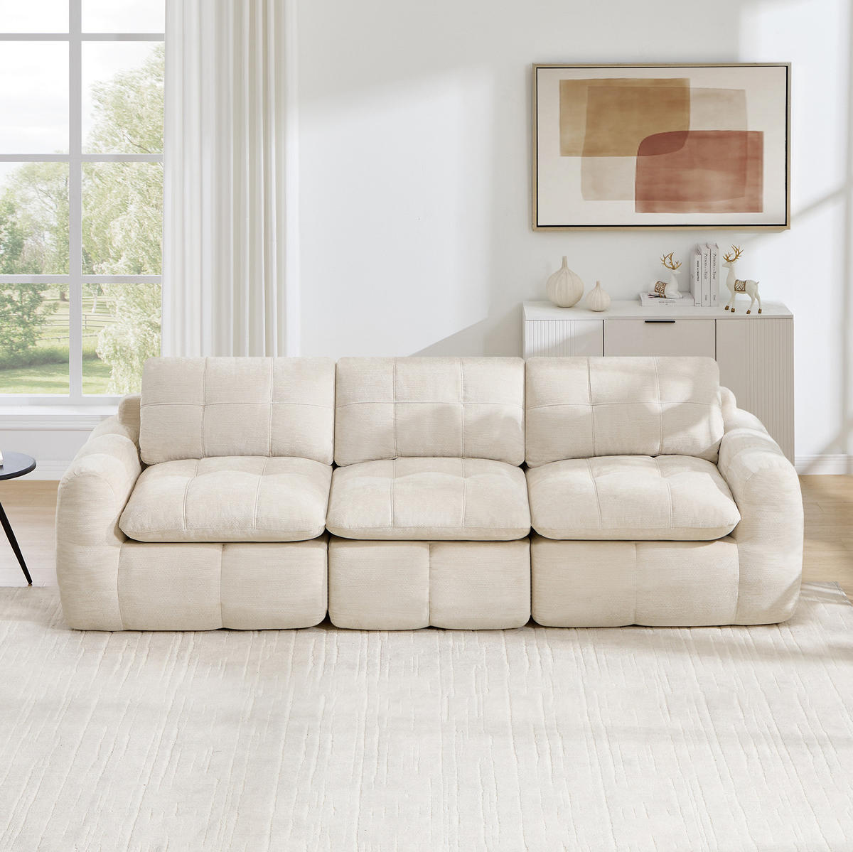 SOFA 264/97/68 cm in Beige aus Chenille mit ergonomischem Komfort - Beige, Textil (97/68/264cm) - Flora Grace