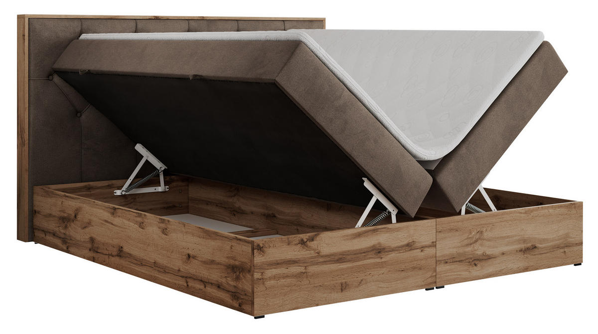BOXBETT VENETO 200/200 Braun Velvet - H3 - Braun, Holz/Textil (200/200cm) - MKS