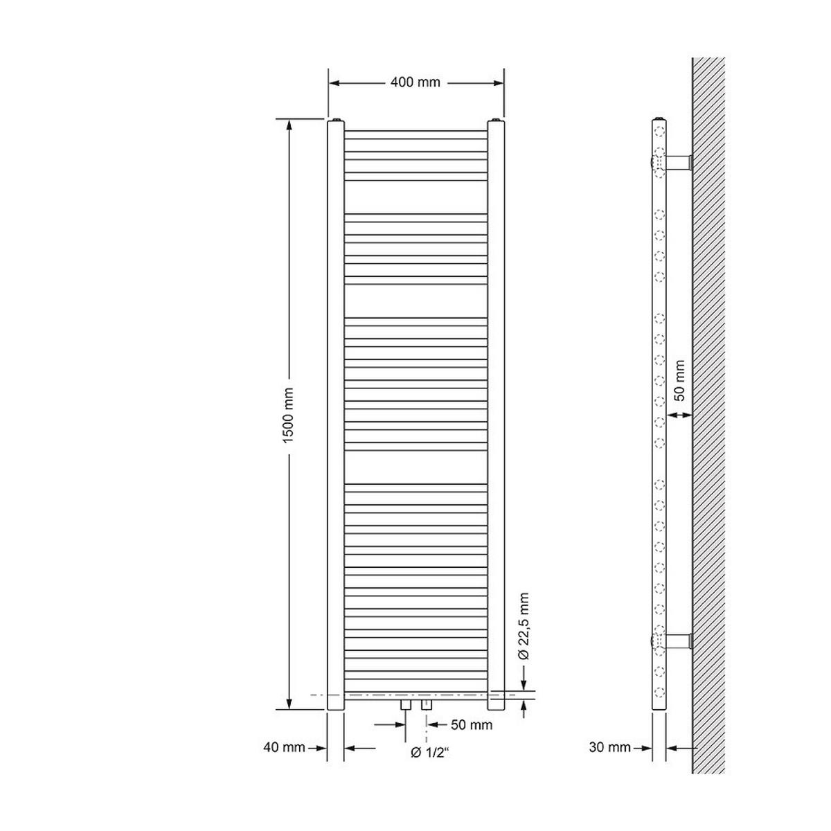 KOUPELNOVÝ radiátor Sahara 400 x 1500 mm, bílý, rovný, s centrálním připojením - bílá, kov (40/150/3cm) - LuxeBath