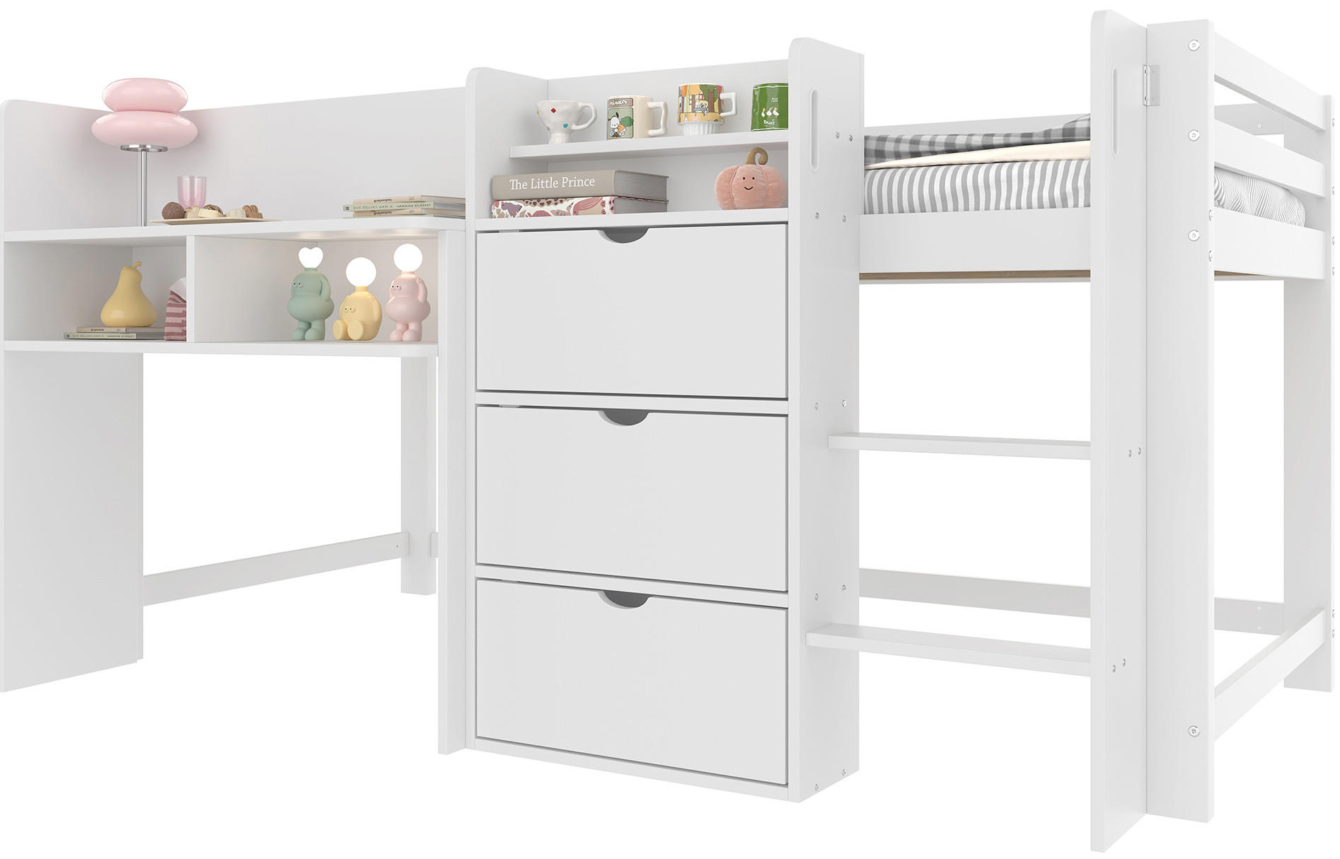 KOVOVÁ postel 90/200 cm borovice bílá, s úložnými přihrádkami a herním prostorem - bílá, dřevo (90/200cm) - BEAOK