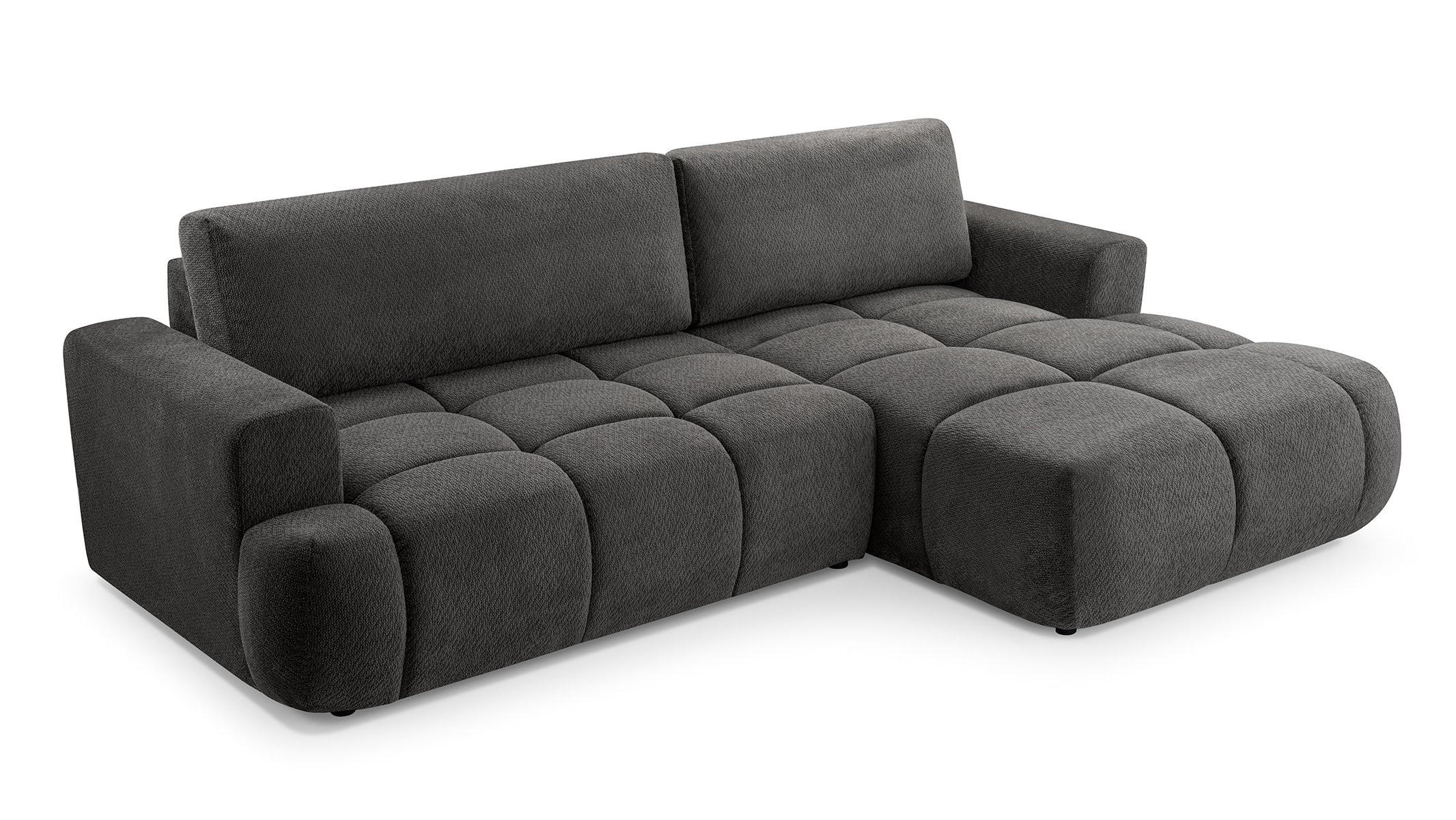 ECKSOFA VASTO Grau Geflochtener Stoff mit Schlaffunktion - Grau, Holz (261/152cm) - MASSENO